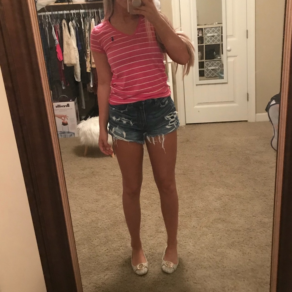 pink and white stripe v neck from ralph lauren